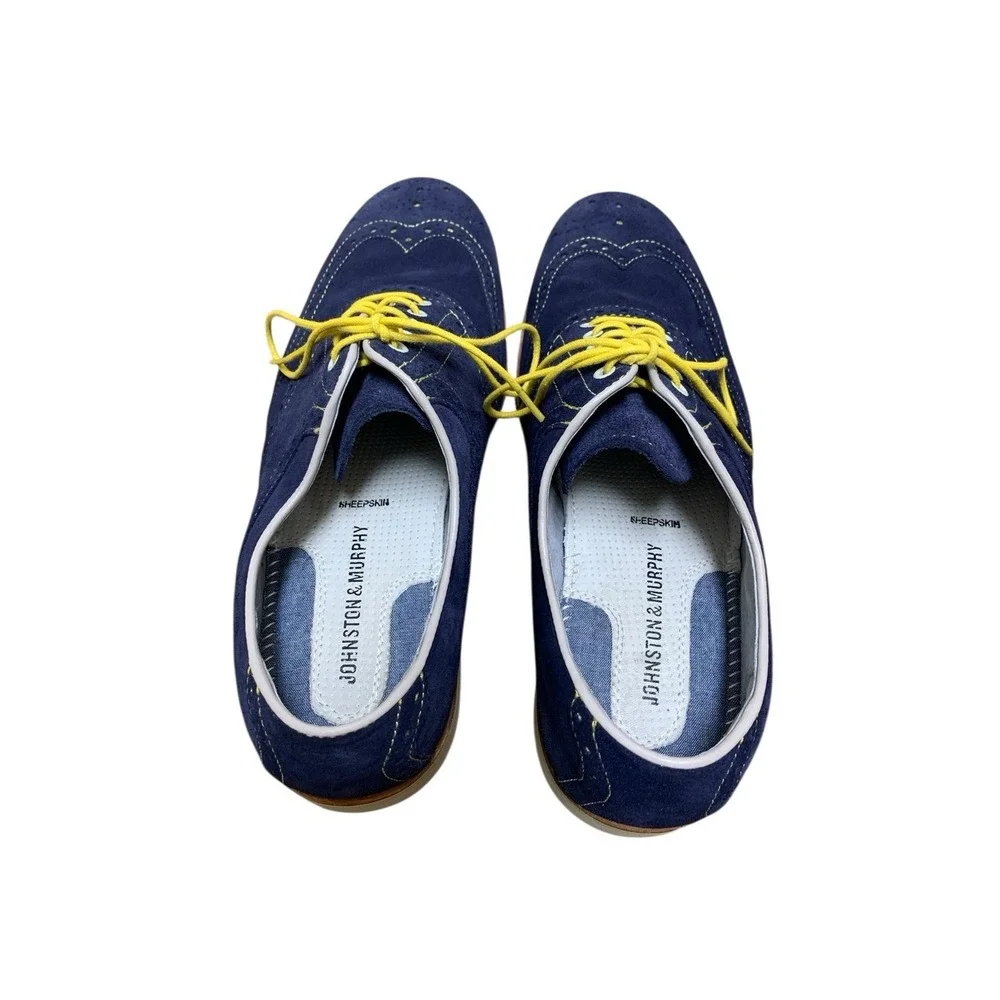 JOHNSTON & MURPHY Wingtip Oxford Mens 9M Blue Suede Sheepskin Flex Sole